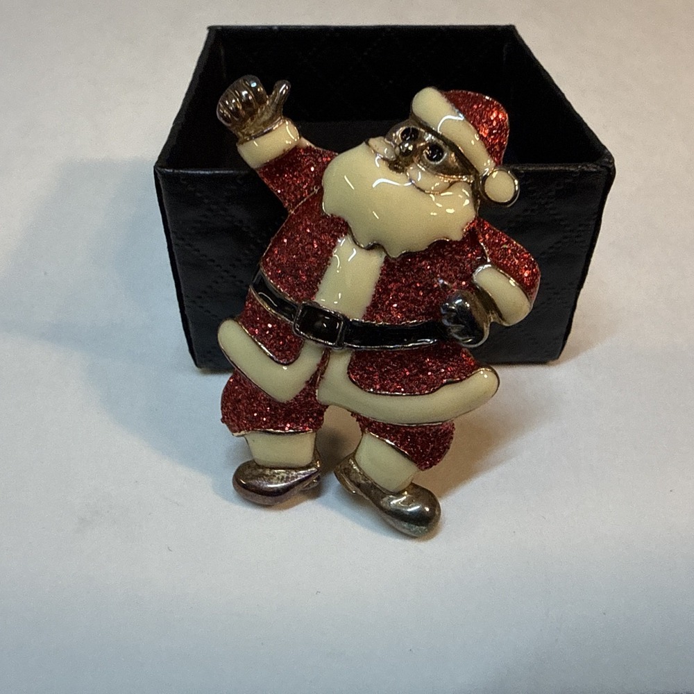Vintage Santa Christmas Pin Brooch Sparkly Red 1.75" Tall